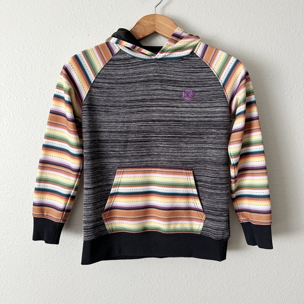 Hooey Serape Striped Raglan Pullover Gray‎ Hoodie Youth Girls Size Large